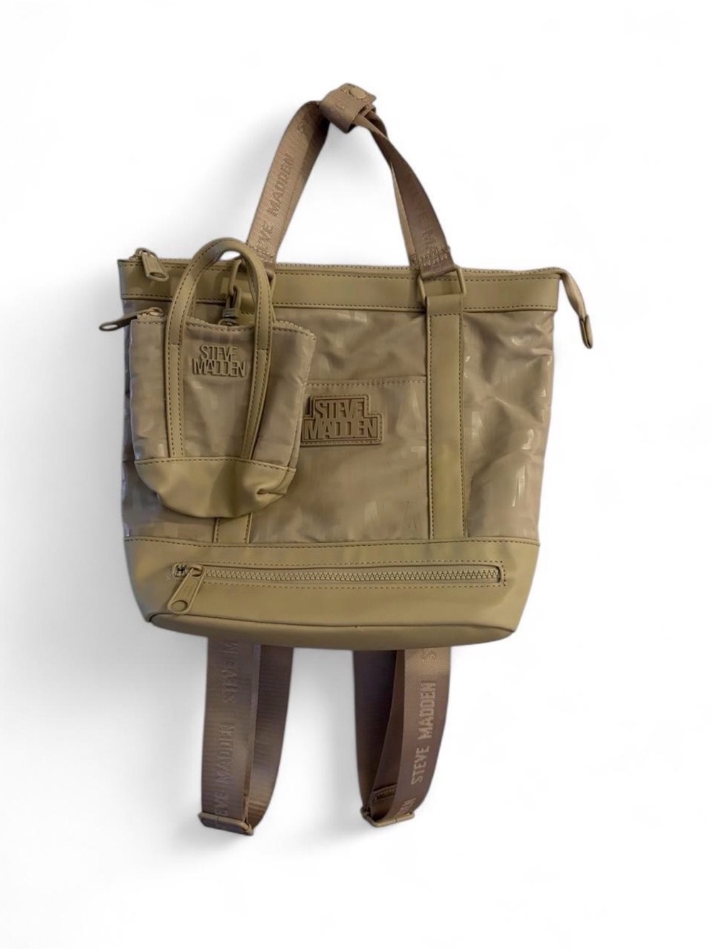 Steve Madden backpack featuring a smaller matching pouch attached